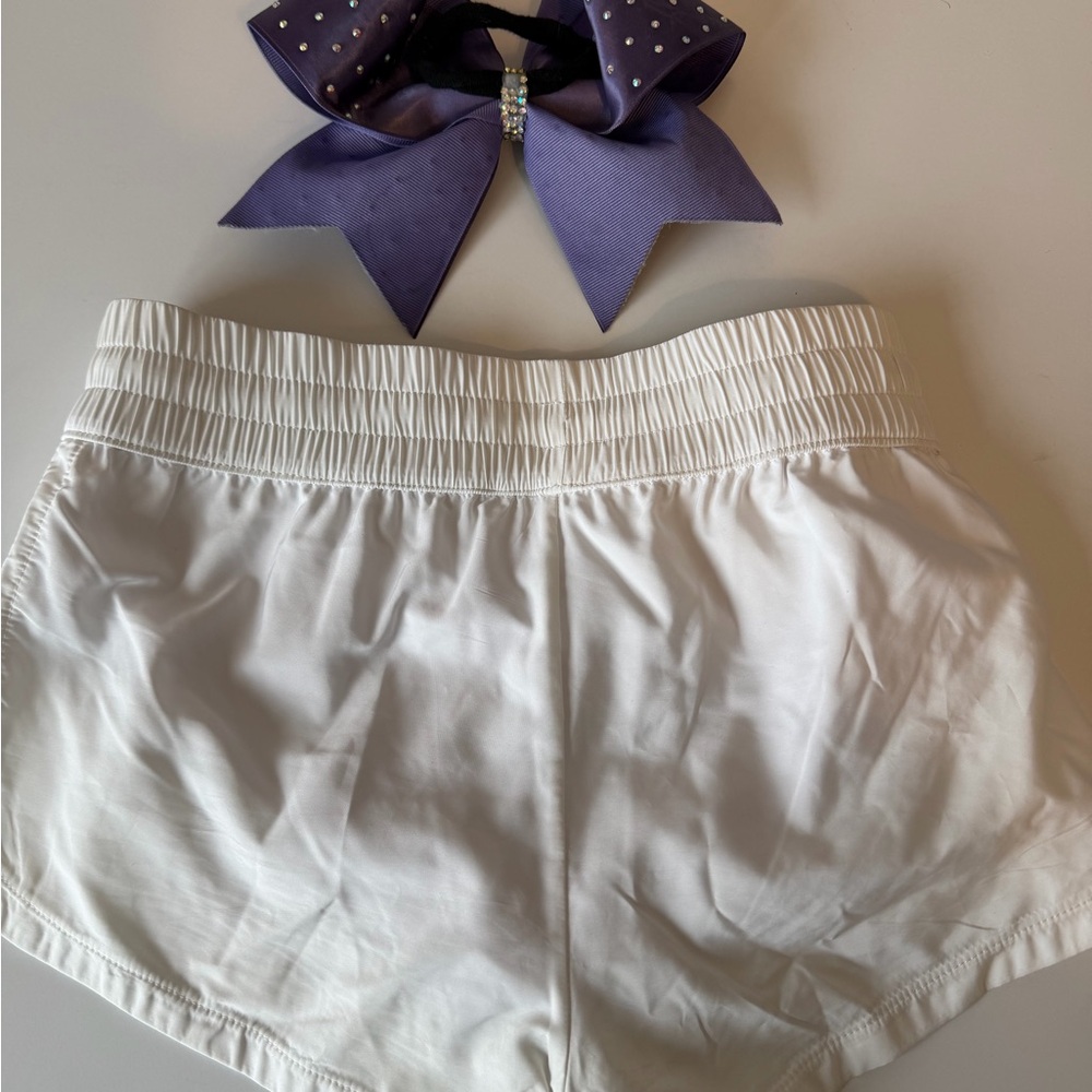 Rebel Athletic girl’s cheer shorts & bow size YL EUC - Picture 3 of 3